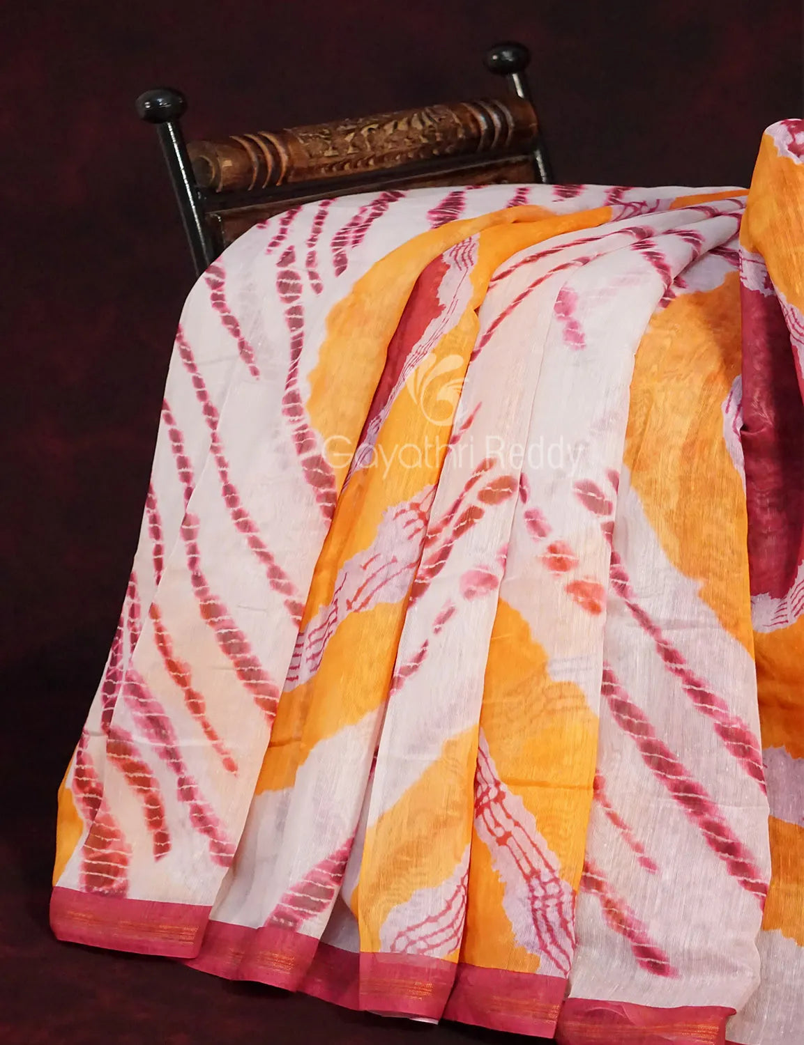 Milk White Colour With Shibori Bandhni Design All Over Print Semi Chanderi Saree By Gayathri Reddy Designer Studio | Grocsy