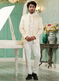 Raivat Ethnic Art Silk Embroidery and Thread Work Jodhpuri in Cream Colour | Grocsy