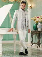 Raivat Ethnic Art Silk Embroidery and Thread Work Jodhpuri in Grey Colour | Grocsy