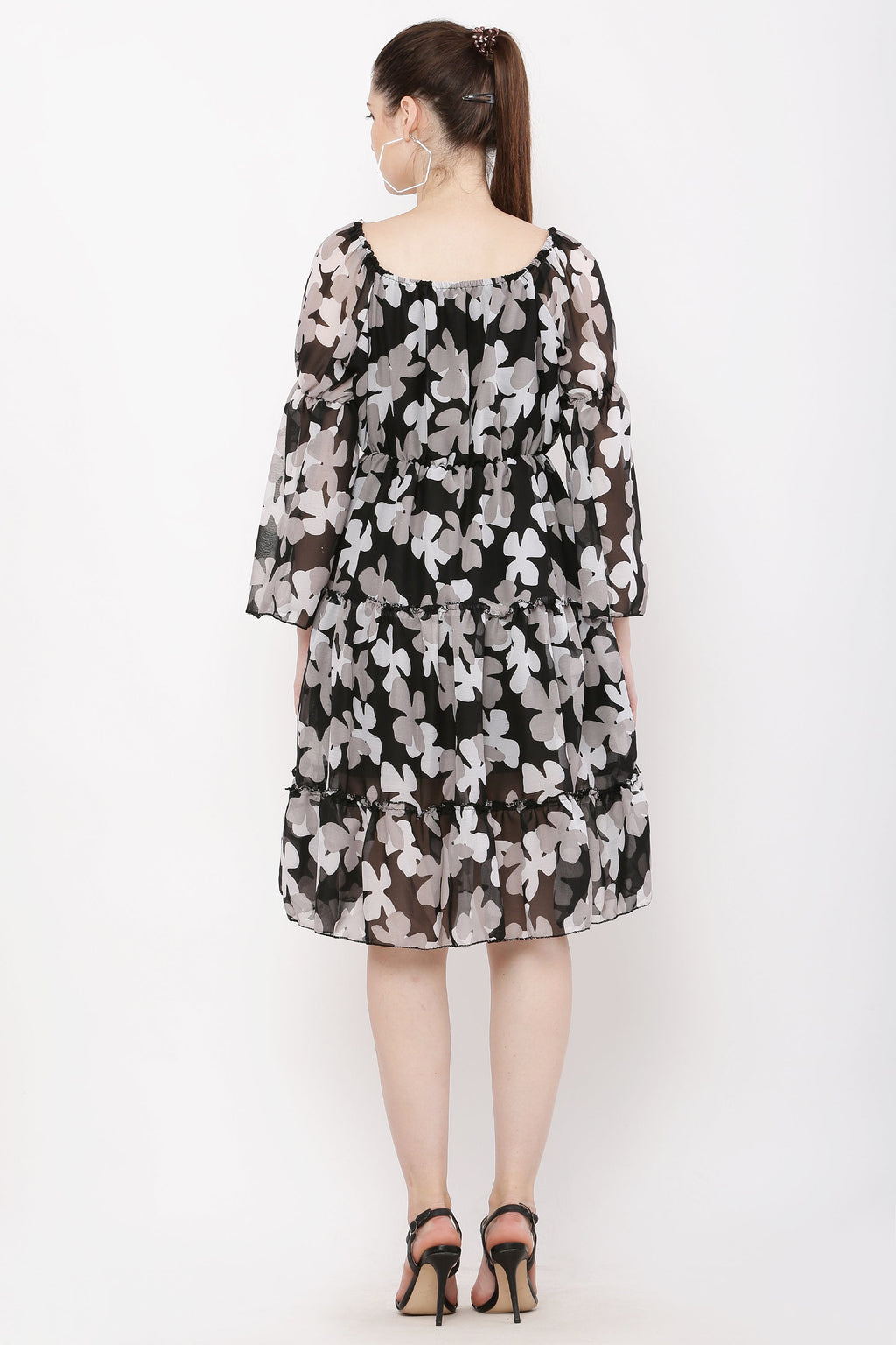 PAVONINE Black Color Flower Notch Midi For Girls | Grocsy
