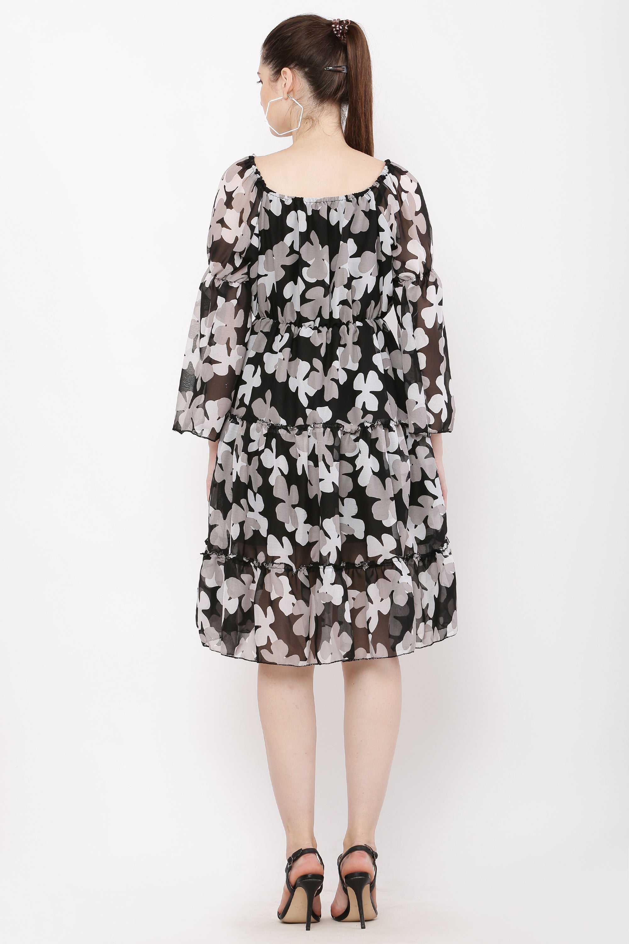 PAVONINE Black Color Flower Notch Midi For Girls | Grocsy
