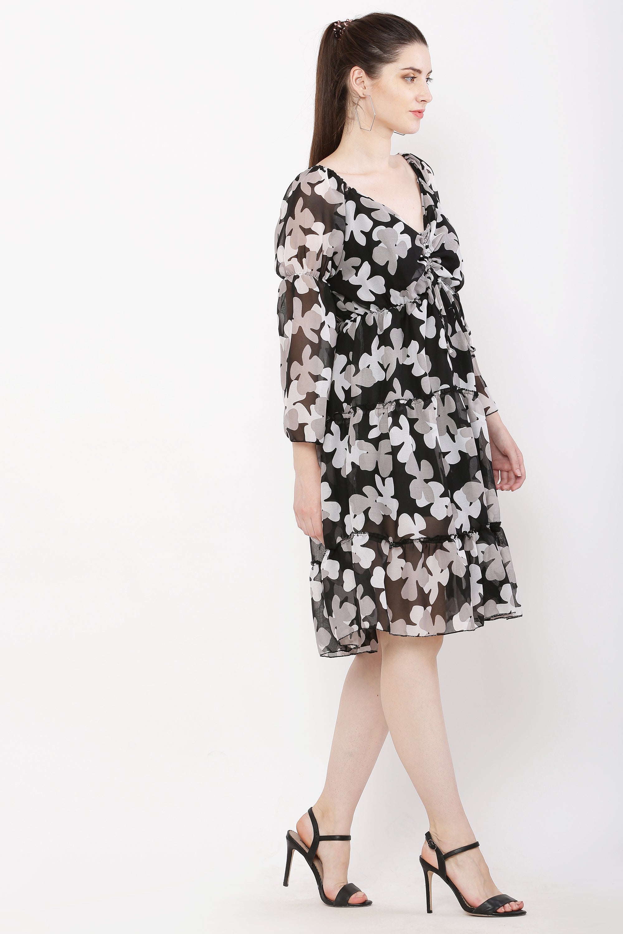 PAVONINE Black Color Flower Notch Midi For Girls | Grocsy