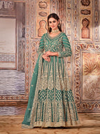 Anaita Green Embroidered Net Anarkali Suit | Grocsy