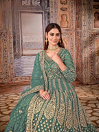 Anaita Green Embroidered Net Anarkali Suit | Grocsy