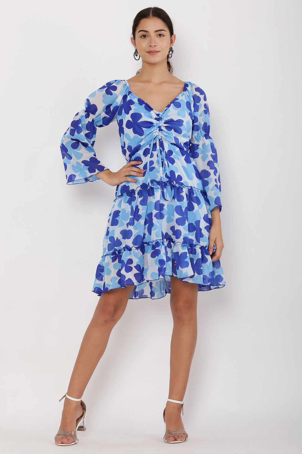 PAVONINE Blue Color Flower Notch Midi For Girls | Grocsy
