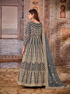 Anaita Grey Embroidered Net Anarkali Suit | Grocsy