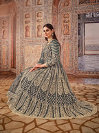 Anaita Grey Embroidered Net Anarkali Suit | Grocsy