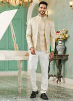 Raivat Ethnic Art Silk Embroidery and Thread Work Jodhpuri in Beige Colour | Grocsy