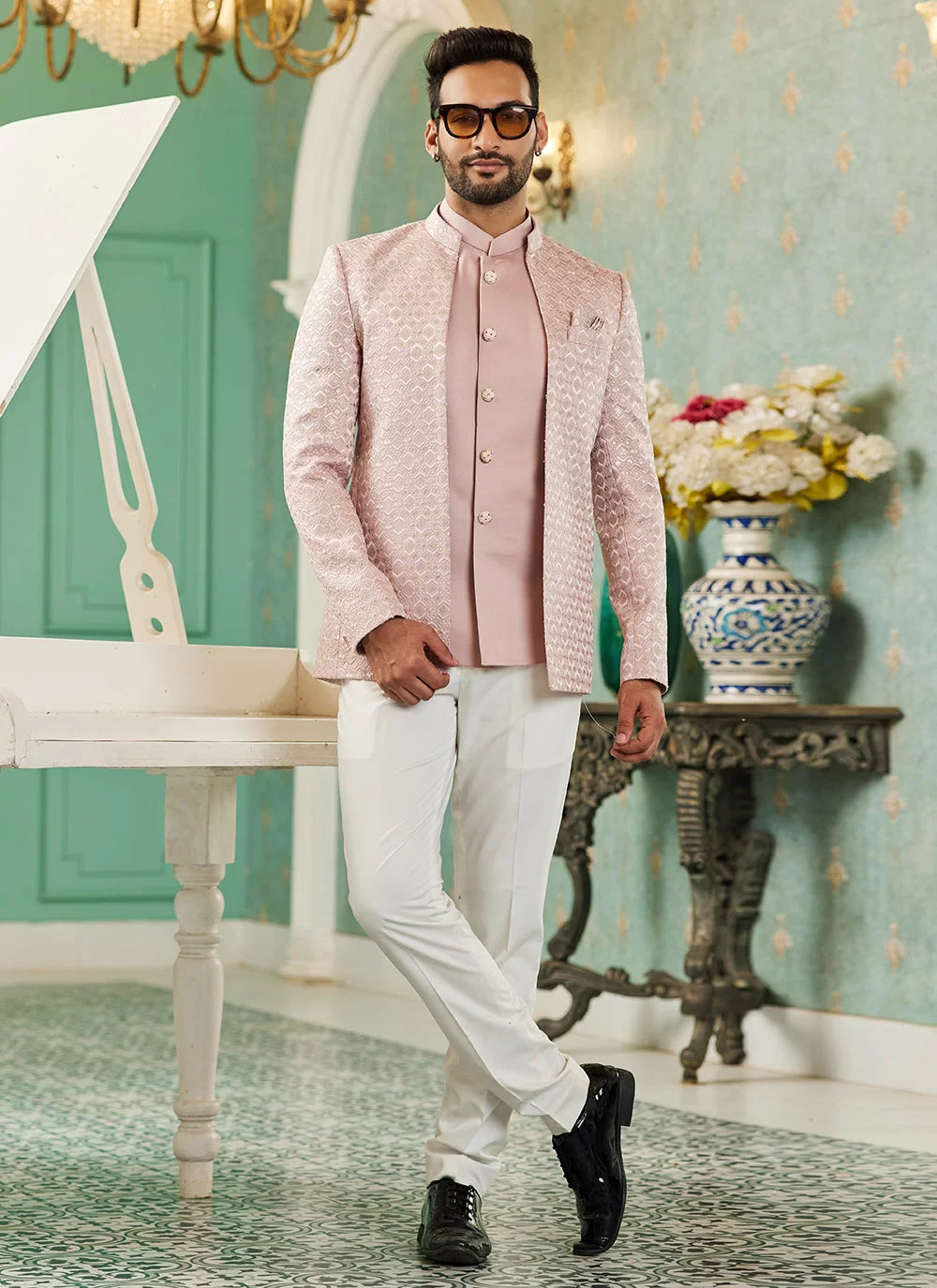 Raivat Ethnic Art Silk Embroidery and Thread Work Jodhpuri in Onion Pink Colour | Grocsy