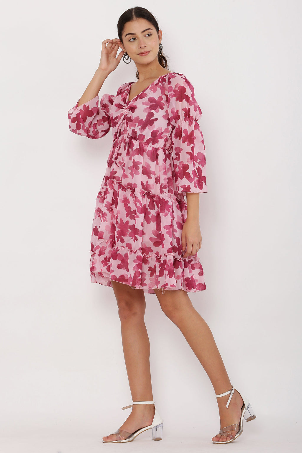PAVONINE Maroon Color Flower Notch Midi For Girls | Grocsy