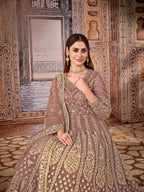 Anaita Light Brown Embroidered Net Anarkali Suit | Grocsy
