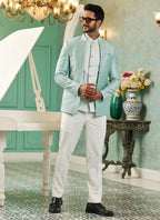 Raivat Ethnic Art Silk Embroidery and Thread Work Jodhpuri in Pista Green Colour | Grocsy