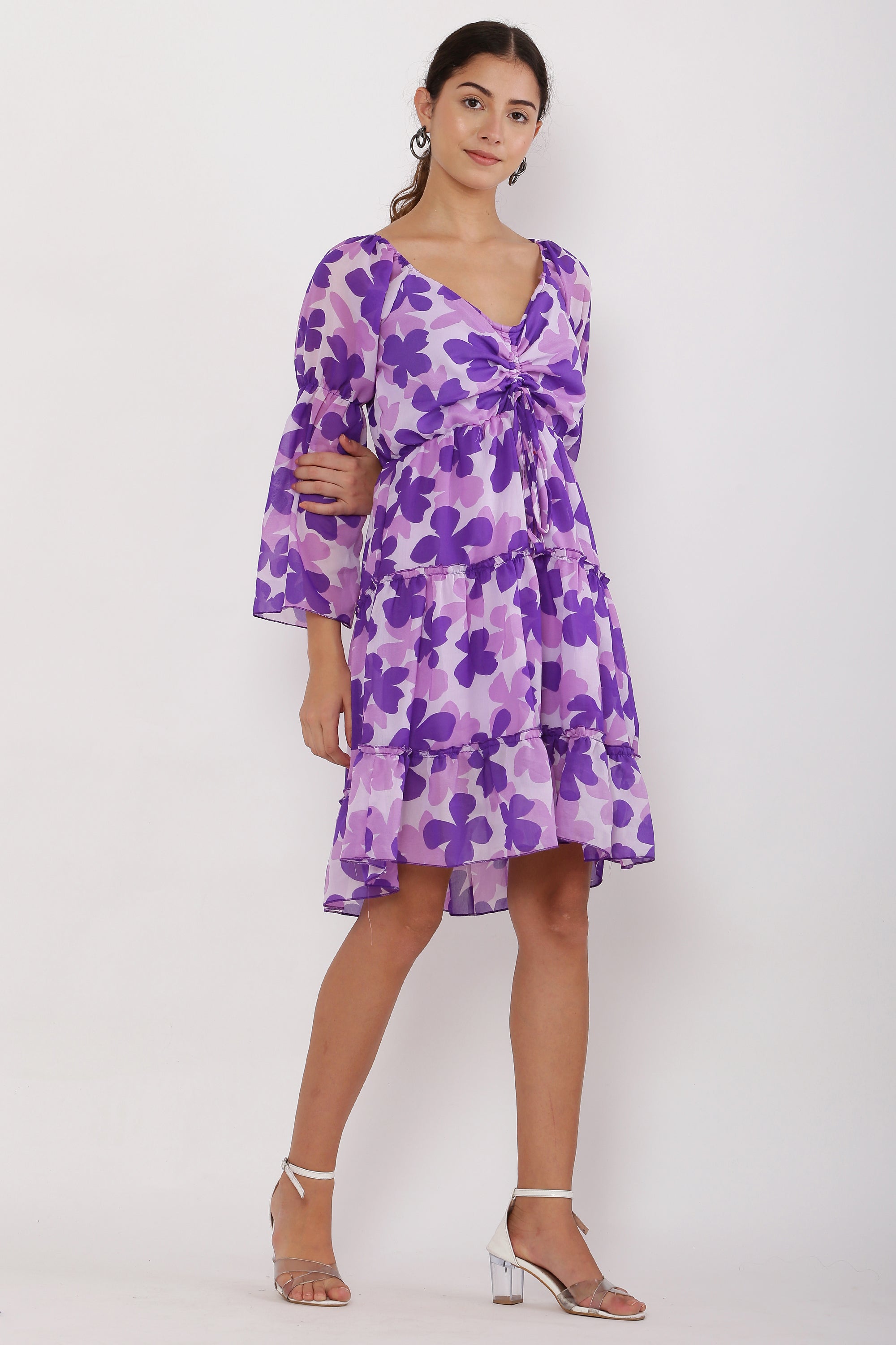 PAVONINE Purple Color Flower Notch Midi For Girls | Grocsy