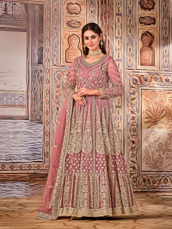 Anaita Light Purple Embroidered Net Anarkali Suit | Grocsy