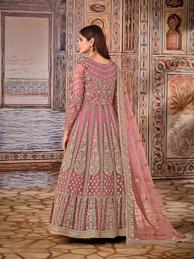 Anaita Light Purple Embroidered Net Anarkali Suit | Grocsy