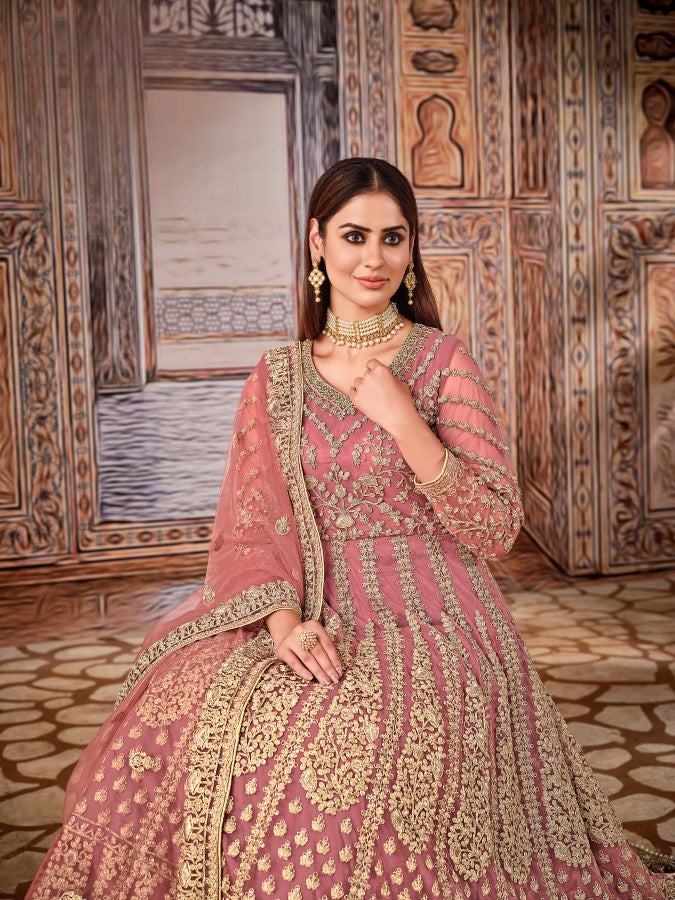 Anaita Light Purple Embroidered Net Anarkali Suit | Grocsy