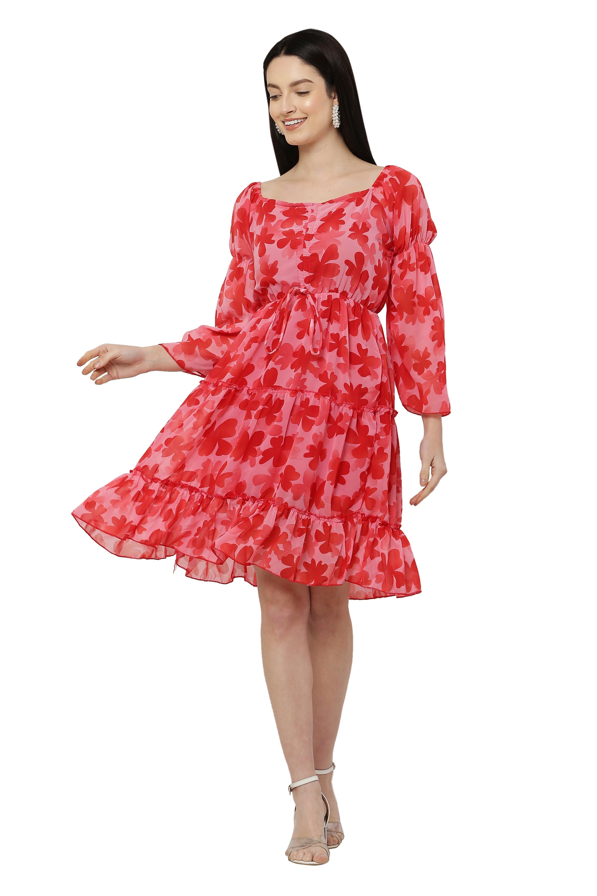 PAVONINE Red Color Flower Notch Midi For Girls | Grocsy
