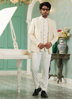 Raivat Ethnic Art Silk Embroidery and Thread Work Jodhpuri in Cream Colour | Grocsy