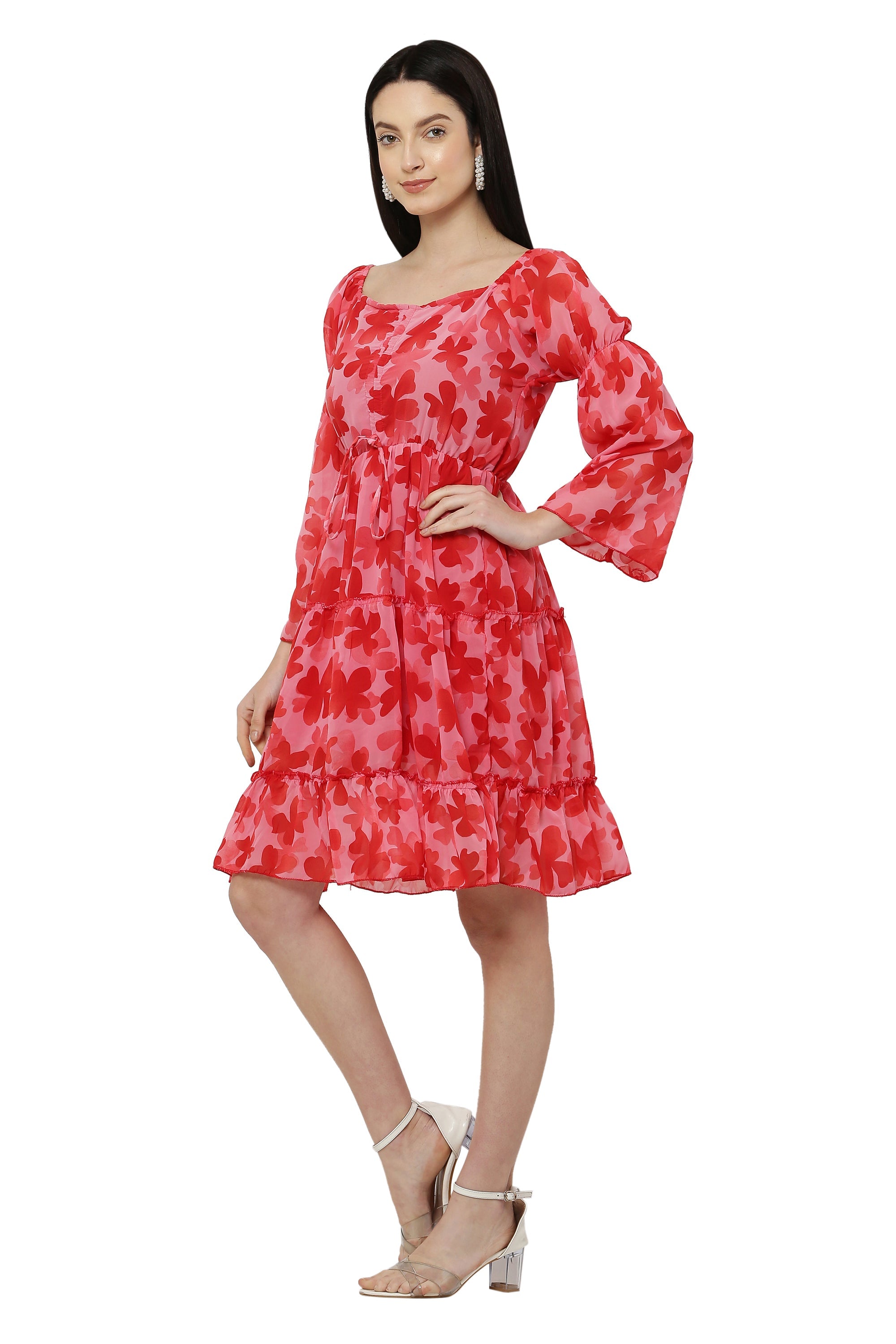 PAVONINE Red Color Flower Notch Midi For Girls | Grocsy