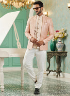 Raivat Ethnic Art Silk Embroidery and Thread Work Jodhpuri in Peach Colour | Grocsy