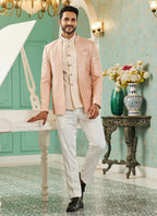 Raivat Ethnic Art Silk Embroidery and Thread Work Jodhpuri in Peach Colour | Grocsy
