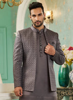 Raivat Ethnic Art Silk Embroidery and Thread Work Jodhpuri in Grey Colour | Grocsy