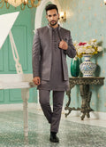 Raivat Ethnic Art Silk Embroidery and Thread Work Jodhpuri in Grey Colour | Grocsy