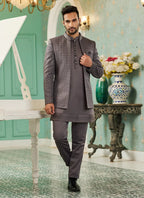 Raivat Ethnic Art Silk Embroidery and Thread Work Jodhpuri in Grey Colour | Grocsy