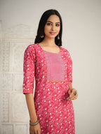 Sangria Red Floral Printed Gotta Patti Pure Cotton Kurta With Trouser & Dupatta | Grocsy