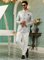 Raivat Ethnic Art Silk Embroidery and Thread Work Jodhpuri in Light Grey Colour | Grocsy