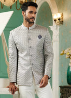 Raivat Ethnic Art Silk Embroidery and Thread Work Jodhpuri in Light Grey Colour | Grocsy