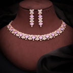 Tehzeeb Creations Rose Gold-Polished Lavender Choker Necklace With Dangle Earrings | Grocsy