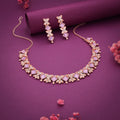 Tehzeeb Creations Rose Gold-Polished Lavender Choker Necklace With Dangle Earrings | Grocsy