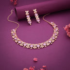 Tehzeeb Creations Rose Gold-Polished Lavender Choker Necklace With Dangle Earrings | Grocsy