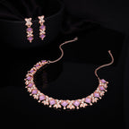Tehzeeb Creations Rose Gold-Polished Lavender Choker Necklace With Dangle Earrings | Grocsy
