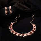 Tehzeeb Creations Rose Gold-Polished Maroon Choker Necklace With Dangle Earrings - Swadesiicart