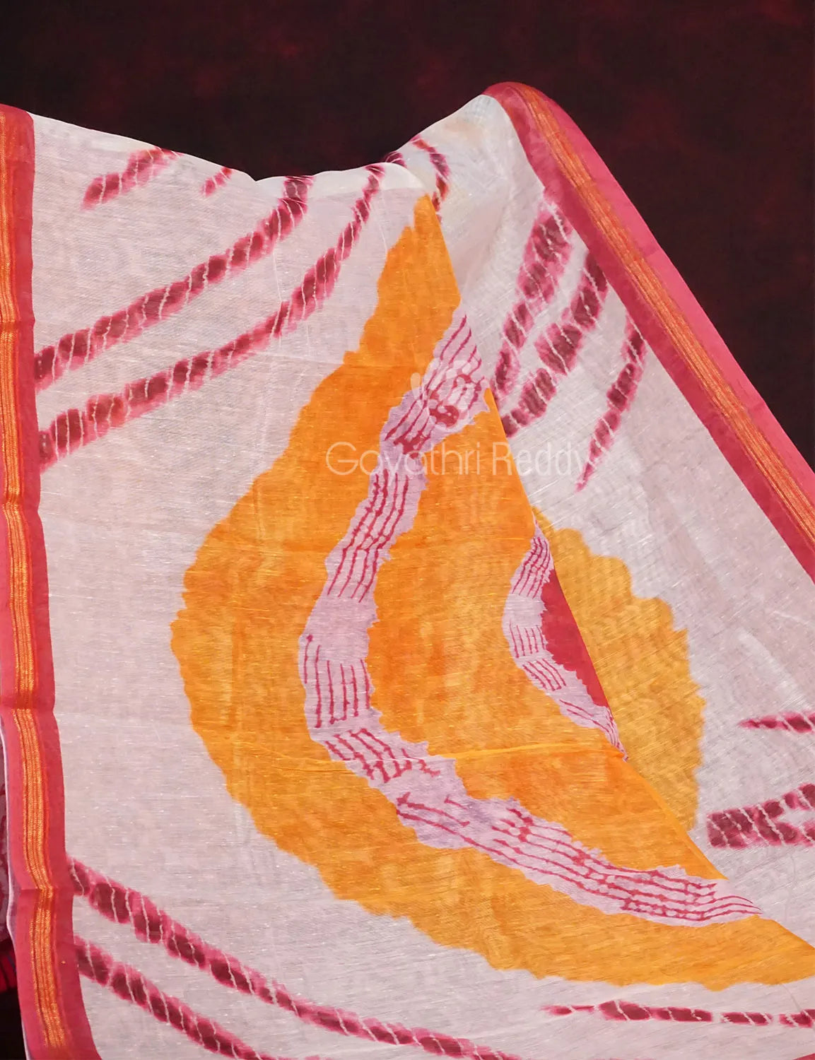 Milk White Colour With Shibori Bandhni Design All Over Print Semi Chanderi Saree By Gayathri Reddy Designer Studio | Grocsy