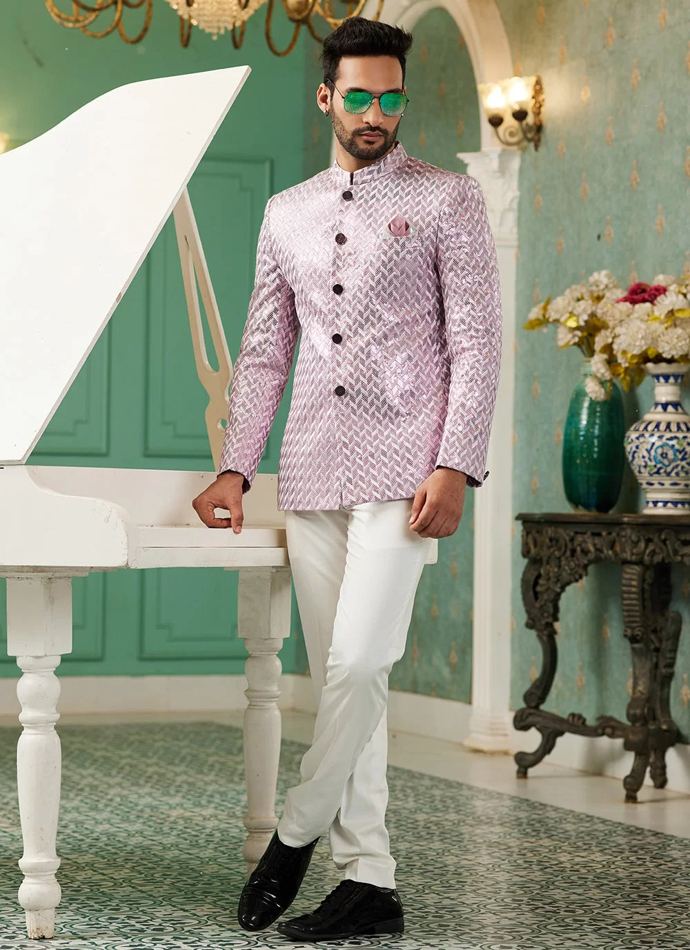 Raivat Ethnic Art Silk Embroidery and Thread Work Jodhpuri in Onion Pink Colour | Grocsy