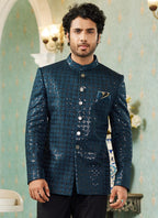 Raivat Ethnic Art Silk Embroidery and Thread Work Jodhpuri in Teal Green Colour | Grocsy
