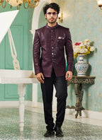 Raivat Ethnic Art Silk Embroidery and Thread Work Jodhpuri in Wine Colour | Grocsy