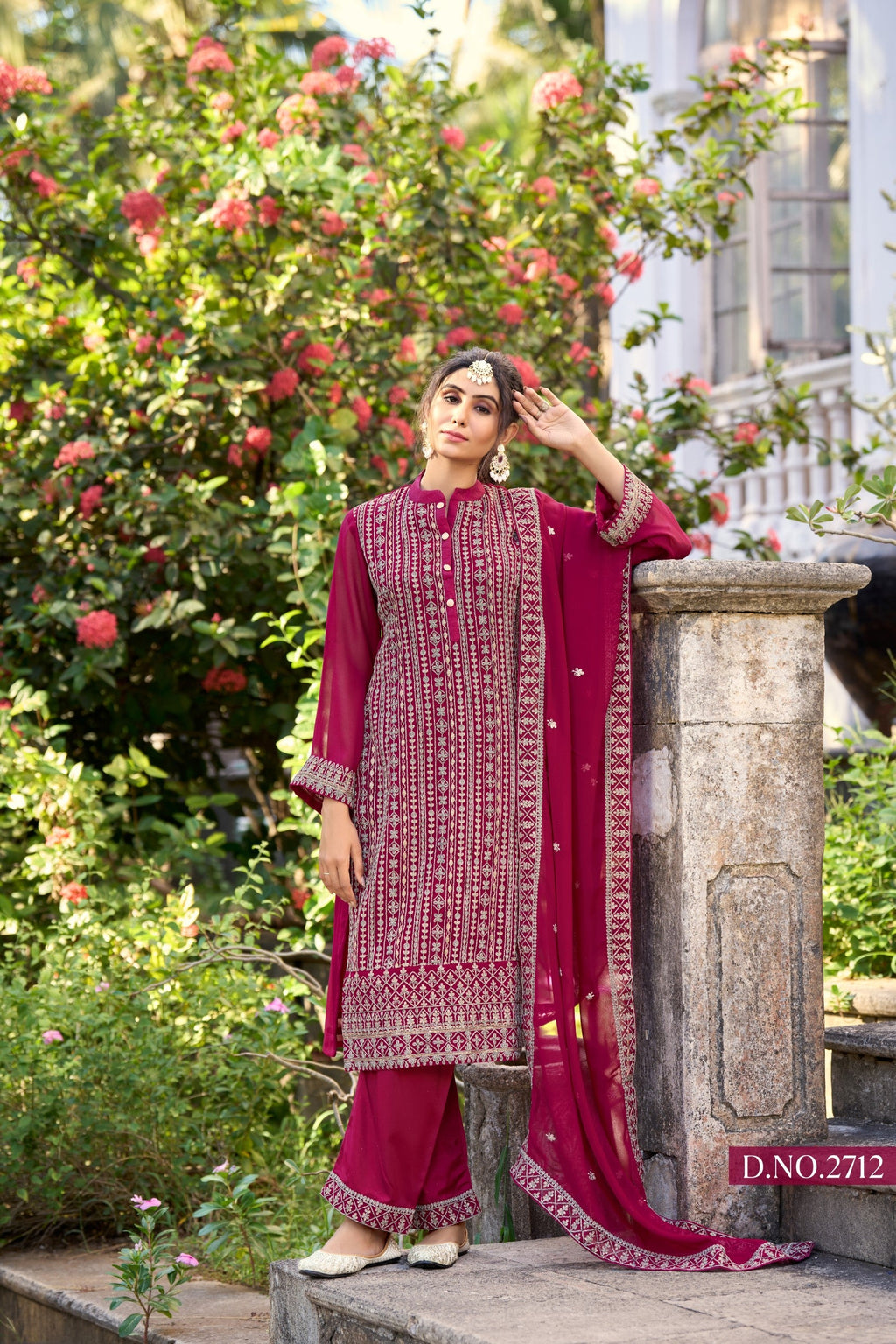 Anaita Rani Pink Embroidered Glory Silk Plazzo Suit | Grocsy