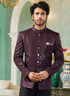 Raivat Ethnic Art Silk Embroidery and Thread Work Jodhpuri in Wine Colour | Grocsy