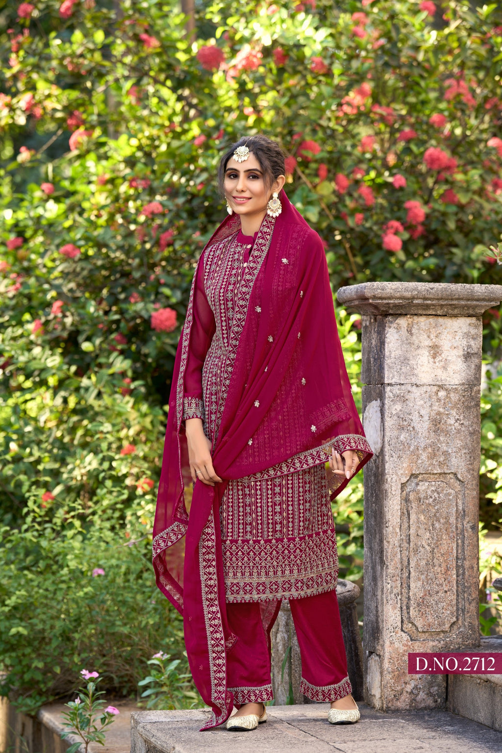 Anaita Rani Pink Embroidered Glory Silk Plazzo Suit | Grocsy