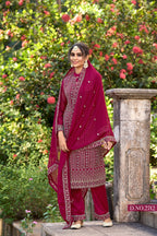 Anaita Rani Pink Embroidered Glory Silk Plazzo Suit | Grocsy