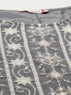 Juniper Womens Grey Georgette Embroidered Kurta With Santoon Lining, Solid Embroidered Garara & Shiffon Solid Dupatta Set | Grocsy