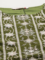 Juniper Womens Mehandigreen Georgette Embroidered Kurta With Santoon Lining,Solid Embroidered Garara And Shiffon Solid Dupatta Set | Grocsy