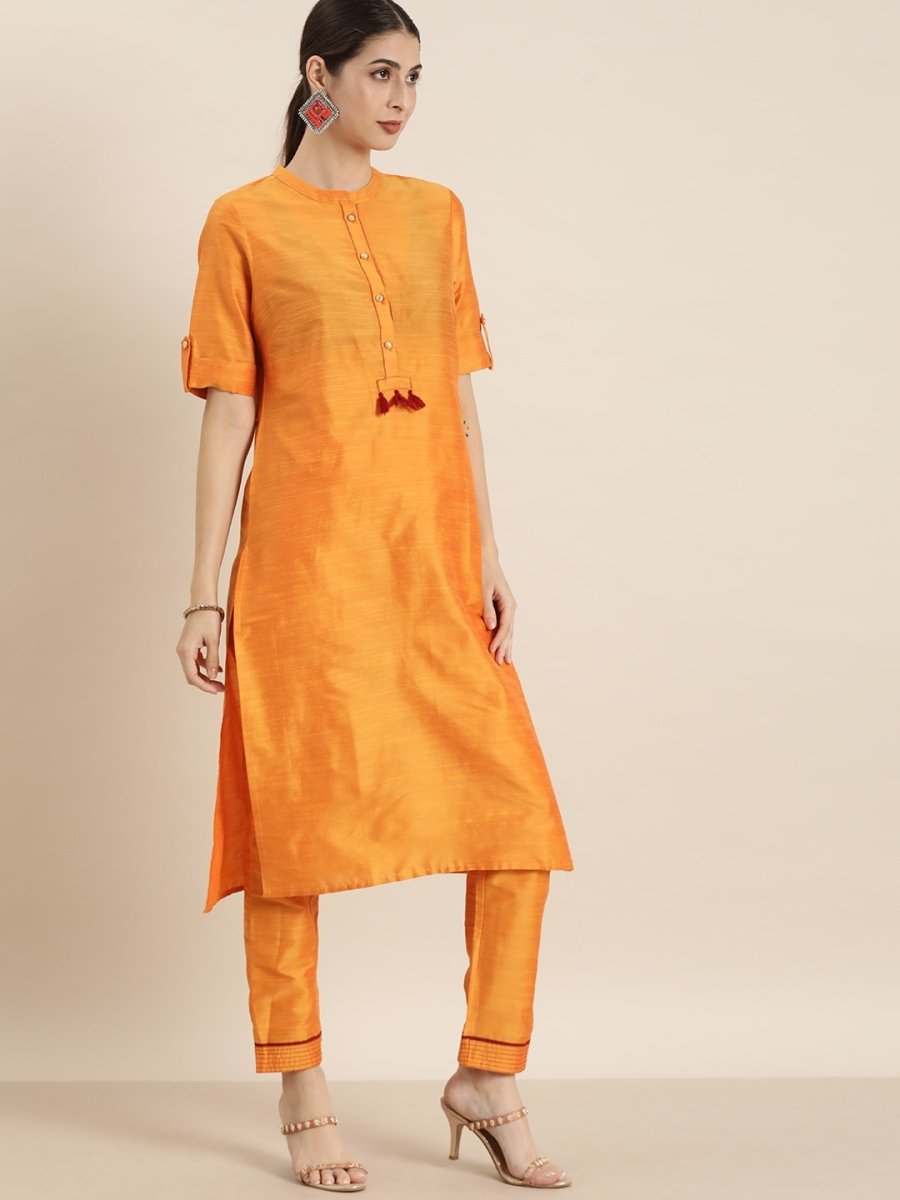 All About You Women Orange Regular Kurta with Trousers & With Dupatta | Grocsy