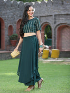 Juniper Womens Emeraldgreen Georgette Clothing Sets | Grocsy