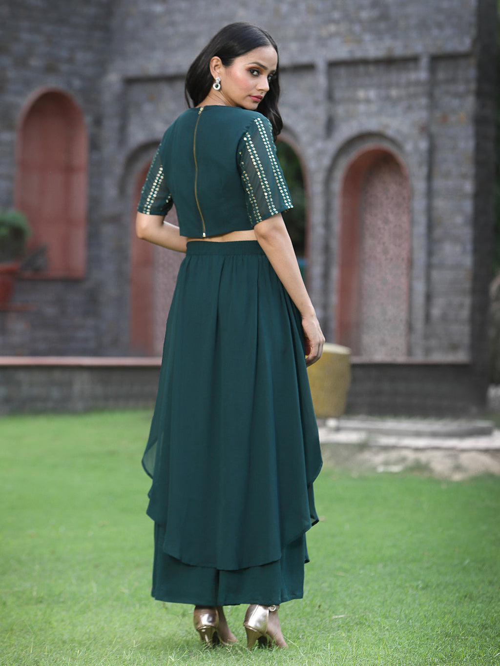 Juniper Womens Emeraldgreen Georgette Clothing Sets | Grocsy