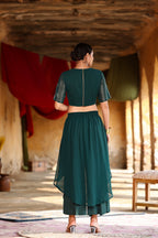 Juniper Women's Green Georgette Solid Fitted Clothing Set | Grocsy
